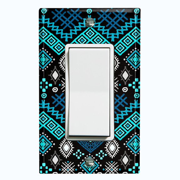 Metal Light Switch Plate Cover Safari African Tribal Art Pattern Teal SFR055