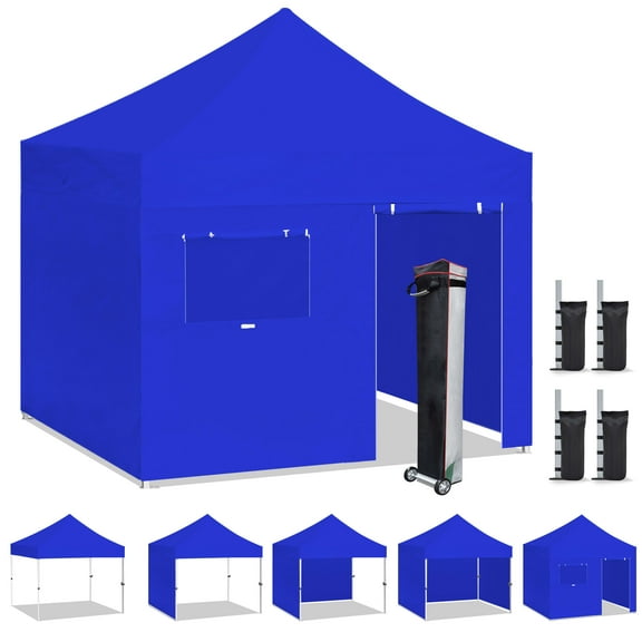 Eurmax Canopy 10' x 10' Royal Pop-up and Instant Outdoor Canopy with 4 Zipper Sidewalls