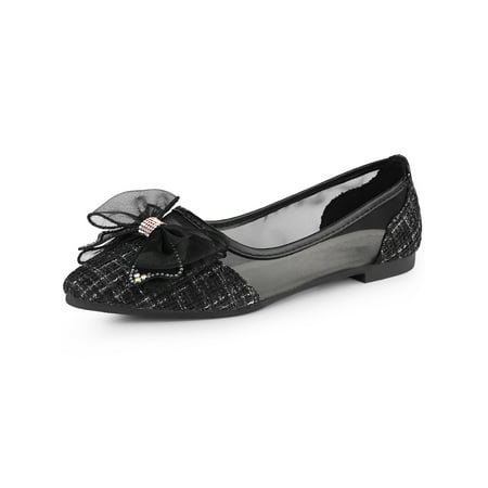 

Allegra K Women s Pointed Toe Rhinestone Bow Slip on Mesh Ballet Flats