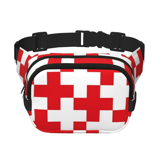 Fotbe Red Cross 1 Cangurera Cuadrada con Estampado de Doble Capa, Bolsa de Cintura Ajustable Mini para Hombres y Mujeres
