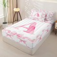 thumbnail image 2 of Homewish Cute Coquette Bowknot Zipper Twin Comforter Sets with Fitted Sheet and 2 Pillowcases,Girls Pink A Alphabet Letter Zipper Bedding Set For Kids,Pink Reversible,4 Pieces, 2 of 7