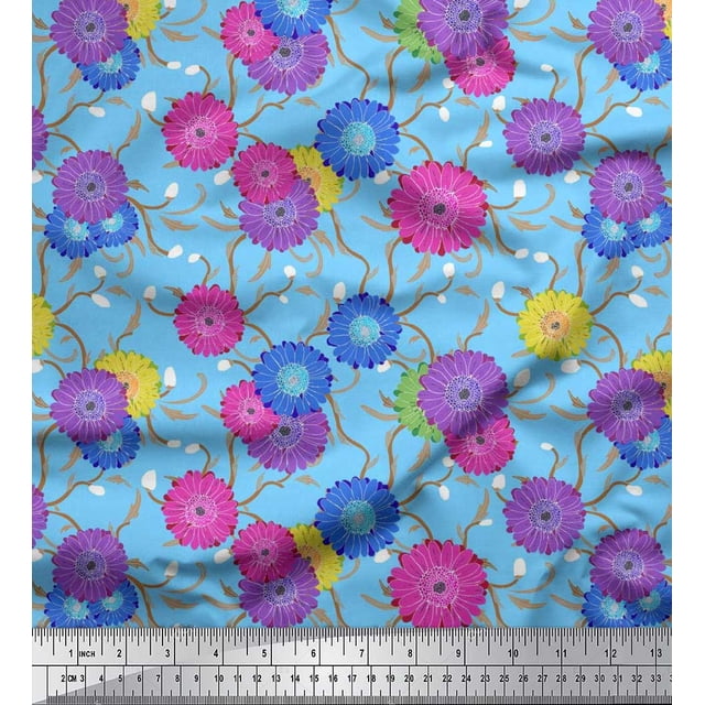 Soimoi Rayon Fabric Leaves & Aster Floral Print Fabric by Yard 56 Inch Wide
