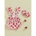 thumbnail image 5 of Yunliwuli Baby Girls Romper Bodysuit and Headband Strawberry/Flower/Cherry Print Fly Sleeve Frills Infant Jumpsuit Summer Clothes, 5 of 9