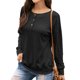 thumbnail image 1 of Sudadera de Mujer Manga Larga Cuello Redondo con Botones Color Sólido Jersey Suelto Top para el Trabajo Escuela Negro S, 1 of 6