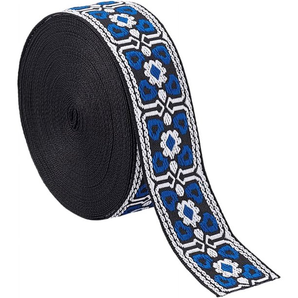 Cinta de jacquard floral azul vintage de 10 yardas, 1,26 pulgadas, bordado floral azul y blanco, ribete de encaje para costura, ribete tejido bohemio.