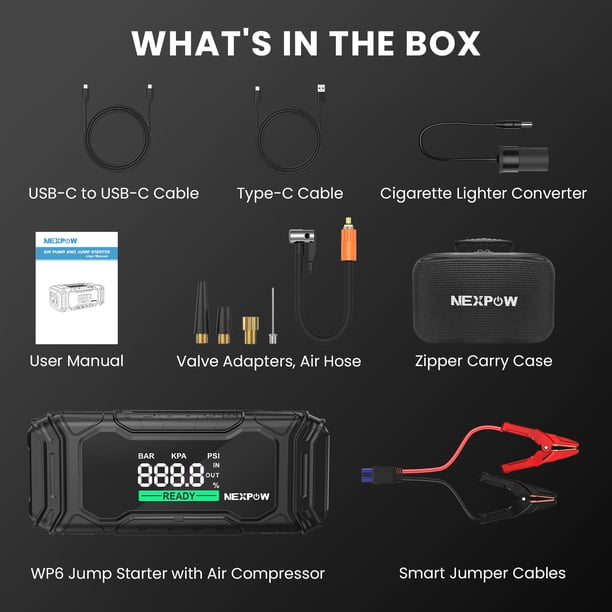 NEXPOW WP6 Jump Starter with Air Compressor, 4000A Portable Jumper