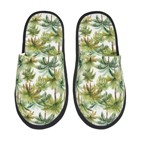 

Sikiie Green Hawaii Palms Fuzzy Slip-on Slippers Warm Cozy Soft Lightweight Memory Foam Indoor House ShoesLarge