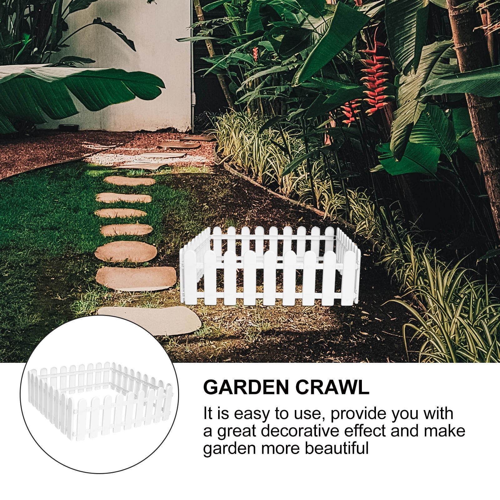 Topbathy White Picket Fence Garden Border 8pcs 19x6.3inch Plastic Edging for Grass Lawn Landscape and Pathways