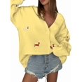 thumbnail image 3 of Women'S Fall Graphic Embroidery Button Down Cardigan V Neck Cozy Funny Knit Cardigan Sweater Jacket Coat Zy5126 Yellow M, 3 of 7