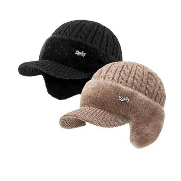 Torocky ColdShield Trapper, Coldshield Trapper Hat, Winter Knit Hat with Ear Flaps, Thickened Heat-Locking Lining(Black&Khaki)