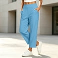 thumbnail image 5 of Sunnin Solid Color High Waist Pants Elastic Waist with Pockets Cropped Casual Everyday Wear, 5 of 6