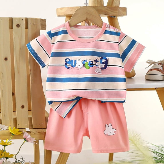 UAYOTSE Boys Casual Cartoon Short Sleeve Two Piece Outfit, Breathable Comfortable Short Sleeve and Shorts Suit Size 18-24 Months