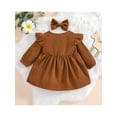 thumbnail image 3 of Spring Toddler Baby Girls Corduroy Dress Cute Newborn Kids Ruffle Long Sleeves Cotton Dress With Bow Headband Clothes, 3 of 9