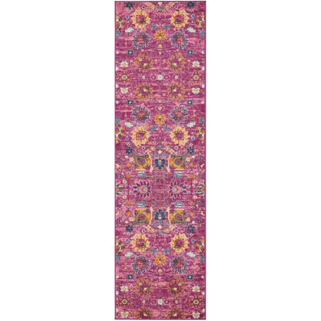 homeroots home decor 385189 2’ x 8’ Fuchsia and Orange Distressed Runner Rug