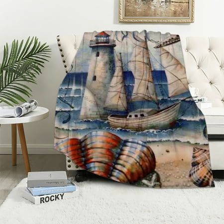 BCIIG Sailboat Lighthouse Sea Warm Lightweight Blanket Soft Fleece Blankets All Seasons Gift 50x60in