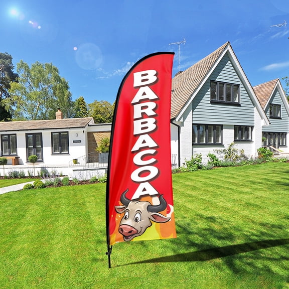 QSUM Barbacoa Feather Flag Kit,7FT Mexican Cuisine Advertising Banner, Mexican Restaurant Business Signs