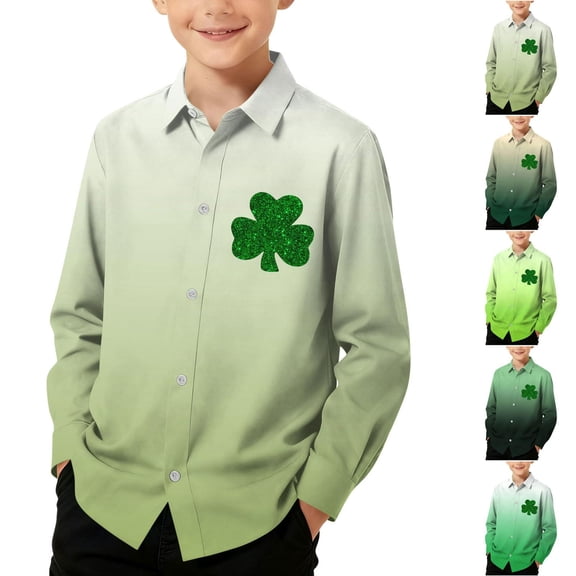 talentlend St. Patrick's Day Shirts for Boys Button down Long Sleeve Casual Collared Dress Shirt Kids Formal Clothes