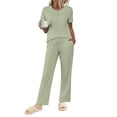 thumbnail image 1 of Conjunto de pijama Ekouaer para mujer de manga corta con botones, color verde claro, 1 of 6