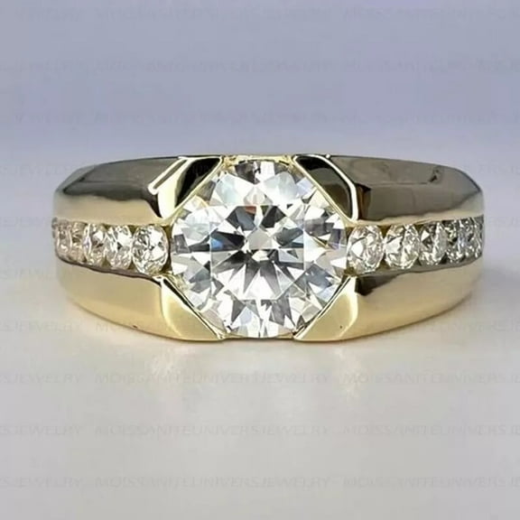 Shree Diamonds 14k Yellow Gold Plated 2Ct Lab Created Diamond Round Cut Men's Wedding Band Ring