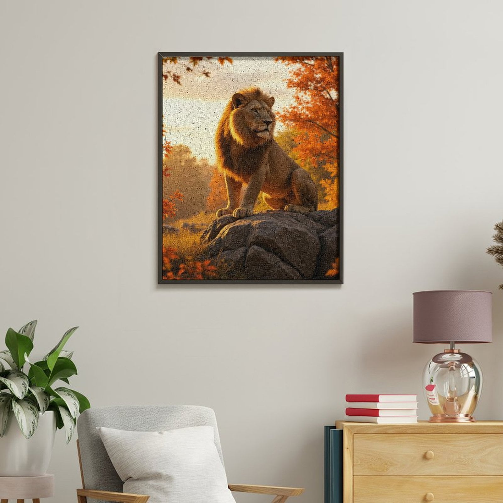 Paint by Numbers Kit for Adults, Lion Majestic Autumn Rock Scenery Paint by Numbers, Easy Paint by Numbers Kit for Adults Beginner, DIY Adult Paint by Number Kits on Canvas, 12x16in Home Decor
