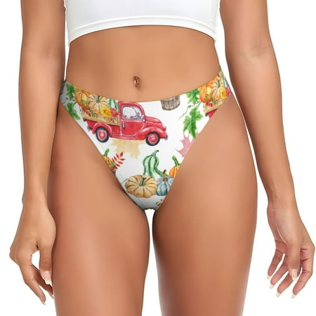 Adobk Fall harvest truck pumpkin Print Seamless Women Underwear Thongs No Show Ladies Thong No Line Breathable Comfortable Panties Undies for Women-Small