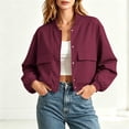 thumbnail image 3 of TGSLY Women's Bomber Jacket Lightweight Snap Button Down Long Sleeve Coat Oversized Casual Solid Color Cropped Varsity Jacket with Pockets S, 3 of 10