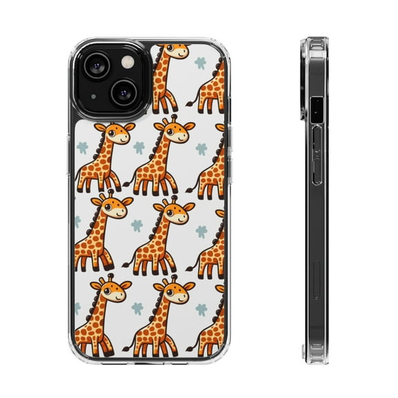 DistinctInk Hybrid (Acrylic / TPU) Clear Slim Fit Case for Apple iPhone 15 (6.1" Screen) - "Tall and Spotty: Playful Giraffe Pattern"