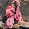 thumbnail image 2 of Abrigo con capucha de manga larga con cremallera para mujer, Chaqueta de felpa con estampado en forma de corazón Harajuku, ropa de calle gruesa y cálida para pareja, Invierno, 2 of 5