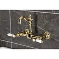 thumbnail image 3 of Kingston Brass KS2442BPL Bel-Air Double-Handle Wall-Mount Bridge Kitchen Faucet, Polished Brass, 3 of 7
