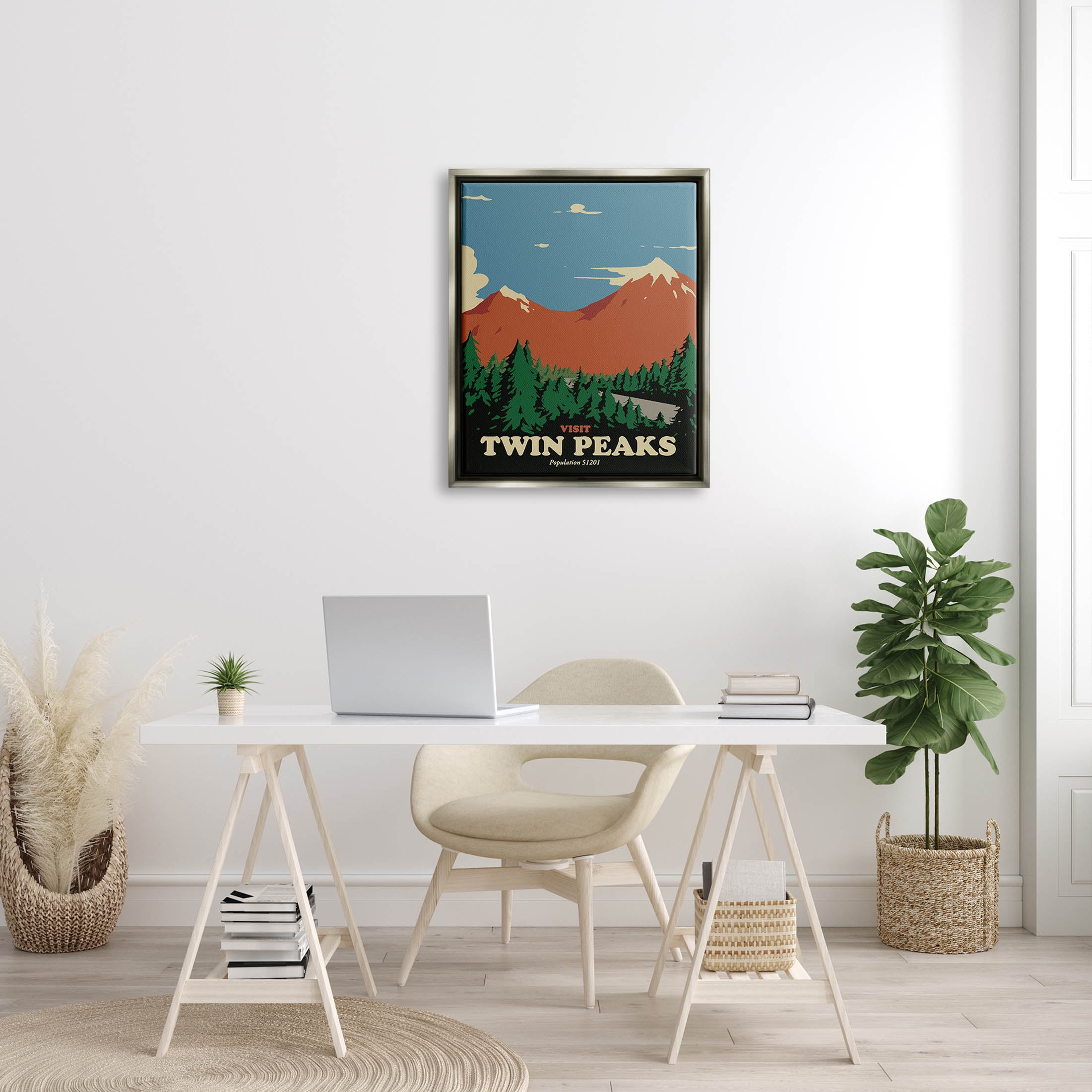 Stupell Industries Visit Twin Peaks Mountain Landscape Graphic Art Luster Gray Floating Framed Canvas Print Wall Art, Design by Matheus Lopes Castro