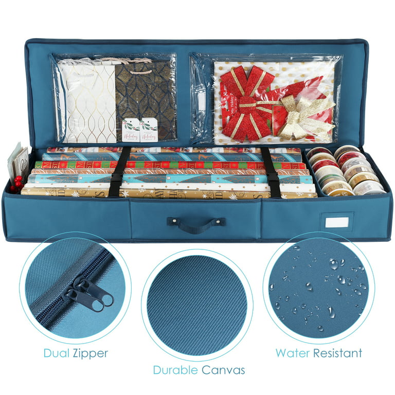 Hearth & Harbor Wrapping Paper Storage Organizer Container - Christmas Wrapping Paper Rolls Storage, Under-Bed Storage Box for Holiday Storage 
