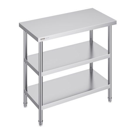 VEVOR Stainless Steel Food Prep Table 18 x 36 x 34 Inch Commercial Kitchen Worktable with 2 Adjustable Undershelf Heavy Duty Prep Table Metal Work Table for BBQ Kitchen Home and Garage