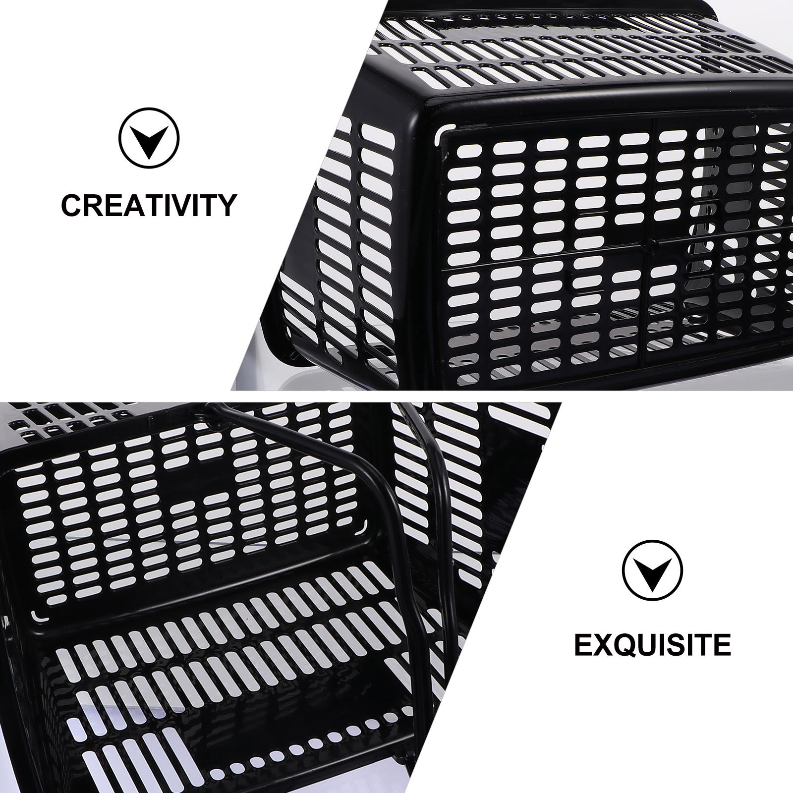 AURARMLET Black Plastic Shopping Basket Portable Handles for Home Storage 1Pc