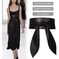 thumbnail image 2 of LinYooLi Women Obi Belt Bow Tie Wrap Wide Waistband Faux Leather Wide Cinch Belt for Dresses - Black, 2 of 7