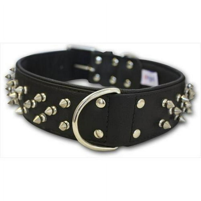 Amsterdam Dog Collar by Angel. Multi Line Spiked Collar, 28" X 2" , Midnight Black