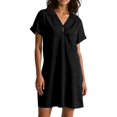 thumbnail image 1 of WILLBEST Vestido Playero De Lino De Color Liso De Verano Para Mujer, Manga Corta, Cuello En V, Botones, Ligero, Transpirable Y Elegante, Informal, Para Vacaciones, Viajes Y Uso Diario., 1 of 3
