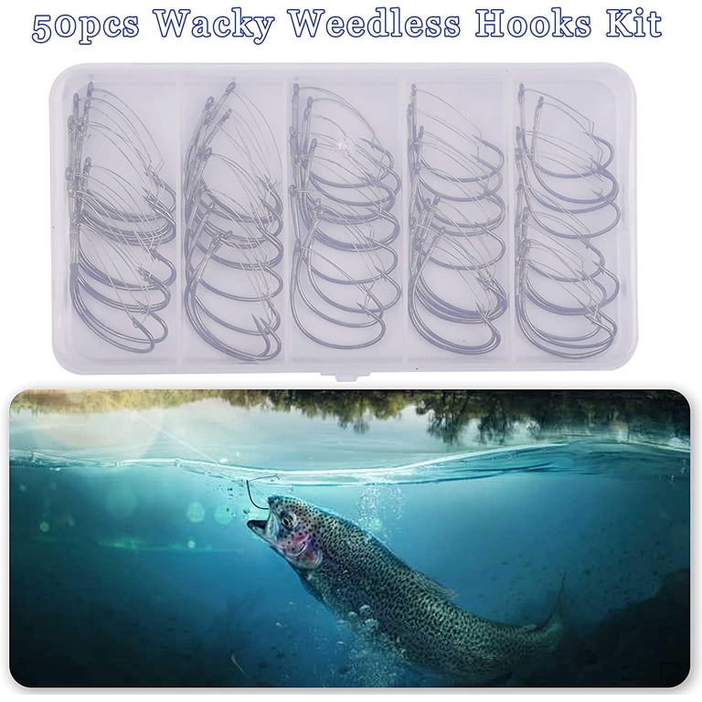 Wacky Weedless Fishing Hooks - 50pcs/Box Wacky Worm Hook with Weed Guard Wide Gap Fishing Hook for Soft Worm Baits Wacky Weedless Fishing Hooks - 50pcs/Box Wacky Worm Hook with Weed Guard Wide Gap Fishing Hook for Soft Worm Baits
