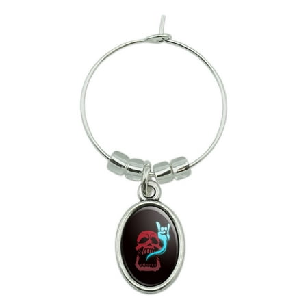 Rock and Roll Soul Skull Wine Glass Oval Charm Drink Marker