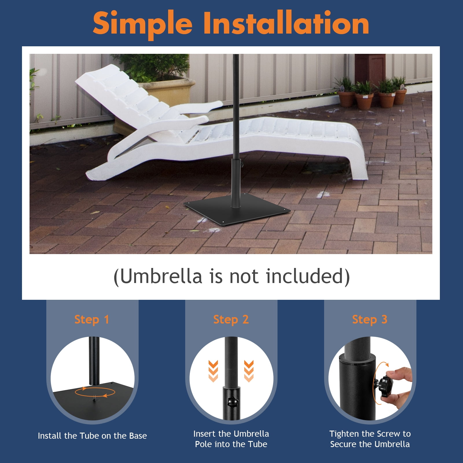 Topbuy 20” x 20” Patio Umbrella Base 35 LBS Heavy Duty Square Umbrella Stand for Courtyard, Poolside, Garden, Black