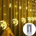 thumbnail image 1 of Twinkle Star - Cortina de luces LED con forma de luna y estrellas (138 LED), alimentada por USB, con control remoto, 8 modos, ideal para Ramadán, Navidad, bodas, fiestas, hogar, patio, césped, etc., 1 of 5