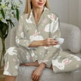 thumbnail image 6 of Pajama Sets for Women 2 Pcs, Bohemian Flower Cute Rabbit Button Down Long Sleeve Sleepwear Lounge PJ Sets, 6 of 6