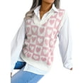 thumbnail image 5 of Liacowi Women Juniors Knitted Vest Heart Print Sleeveless V-Neck Waistcoat Autumn Winter Casual Sweater Pullovers for Teen, 5 of 7