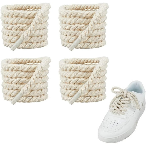 4 Pairs Thick Rope Shoelaces 8mm Width Round Shoelace Cotton Shoestring Replacement Shoe Laces Chunky Shoe Lace Beige