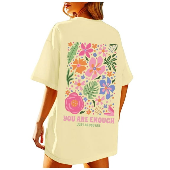 Tiweut T Shirts for Women Beach Oversize Short Sleeve Crew Neck Graphic Vintage Baggy Summer Vacation Shirts for Ladies Size L