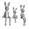 thumbnail image 2 of Colección de 3 estatuas de conejos en postura sentada, figura familiar de conejos Plata, 2 of 9