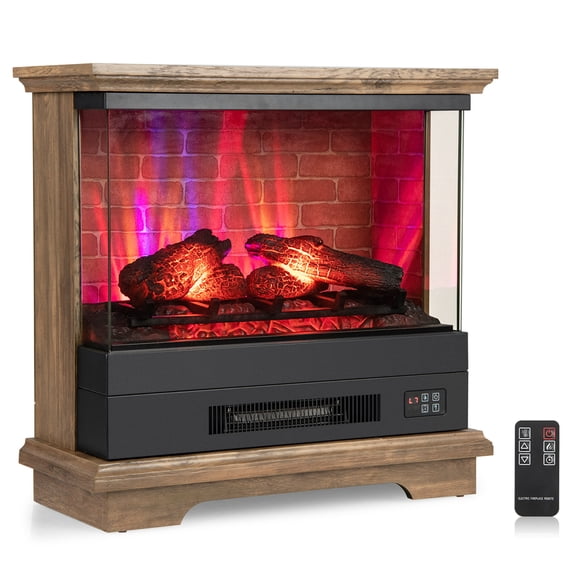 Costway 27'' Electric Fireplace Heater Freestanding 1400W Remote Control Timing Function Brown