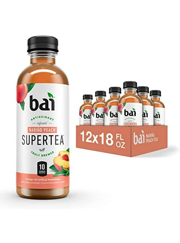 Bai Iced Tea, Narino Peach, Antioxidant Infused Supertea, Crafted With Real Tea (Black Tea, White Tea), 18 Fluid Ounce Bottles (Pack Of 12)