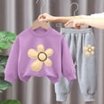 thumbnail image 2 of Girls Fall Winter Cute Flower Print Long Sleeved Sweatshirt + Pants Daily Two Piece Set 6-24 Months 2T 3T 4T 5T 6T Children Purple,1-2 Years, 2 of 5