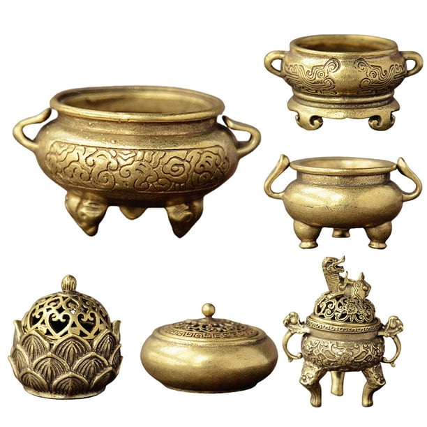 Dengjunhu Small Incense Burner, Lotus Zinc Alloy Antique Chinese Asian