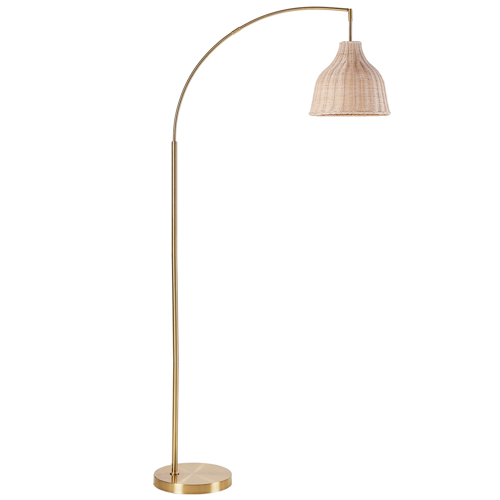 SUNMORY 72 inch Arched Rattan Floor Lamp, Fabric Retro Boho Farmhouse Rustic Standing Lamp for Living Room, Bedroom, Office, 9W & Foot Switch &  3 Color Temperature, Gold